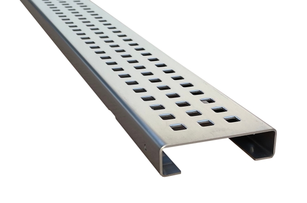 Entwässerungsrinnen Edelstahl superflach Rost Quadratlochung SET Typ 3, System 35/80